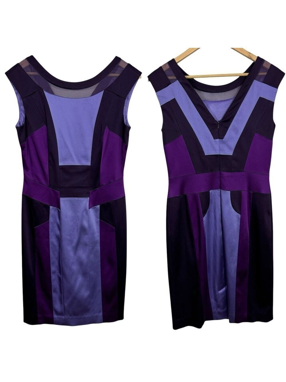 Jax Fitted Knee Length Cocktail Dress Sz 10 M Purple Satin Sleeveless Party EUC!